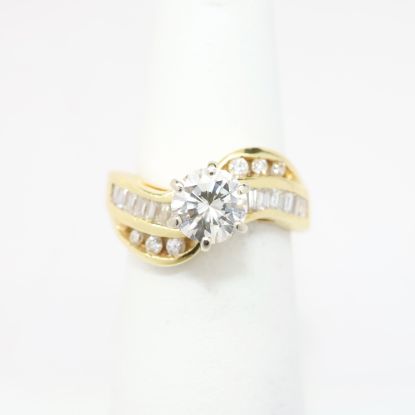 Picture of 14k Yellow Gold & 1.00ct Diamond Solitaire Ring with Baguette Cut Accents