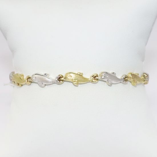 Picture of 10k Two-Tone Textured Gold Dolphin Link Bracelet