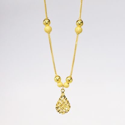 Picture of 22k Yellow Gold Beaded Necklace with Pierced Teardrop Pendant
