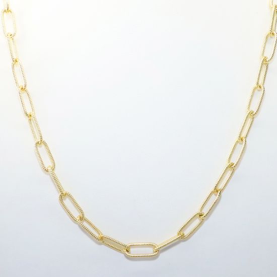Picture of 14k Ribbed Textured Yellow Gold Paperclip Chain Necklace