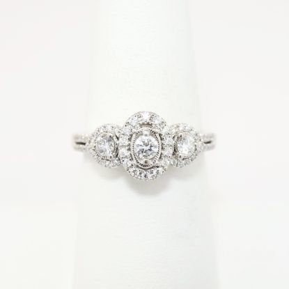 Picture of 14k White Gold & Triple Diamond Ring with Halo Accents