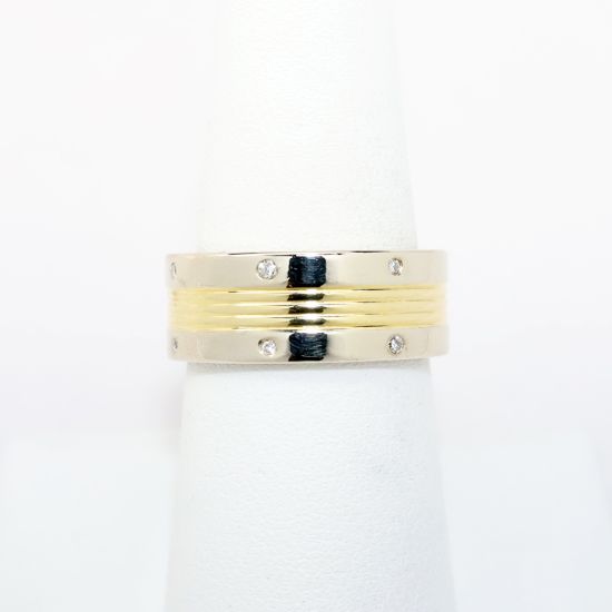 Picture of Men's 14k Two-Tone Gold Weddings Band with Burnish Set Diamond Accents