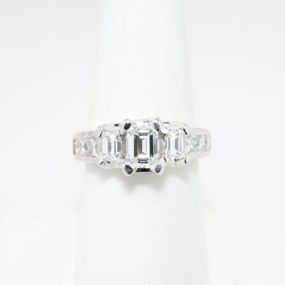 Picture of 18k White Gold & Triple Emerald Cut Diamond Ring with Square Cut Diamond Accents