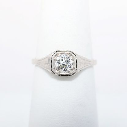 Picture of Antique Early Art Deco Etched 14k White Gold & Old European Cut Diamond Solitaire Ring