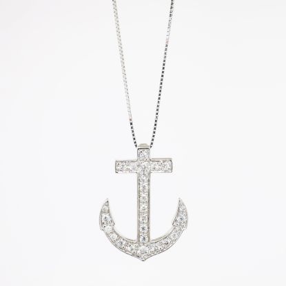 Picture of 14k White Gold & Diamond Anchor Pendant Necklace 