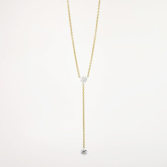 Picture of 18k Yellow Gold & Floating Diamond Lariat Necklace