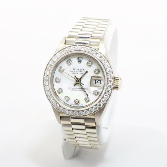 Picture of Rolex 18k White Gold & Diamond Datejust Oyster Watch with Mother of Pearl Face