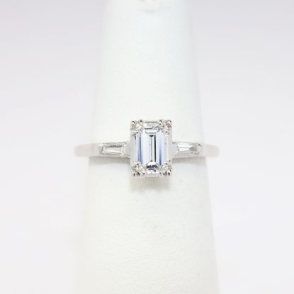 Picture of 14k White Gold Emerald Cut Diamond Engagement Ring with Baguette Cut Diamond Accents