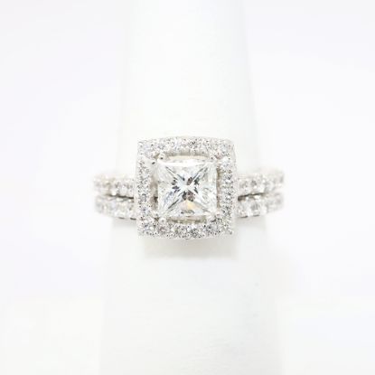 Picture of 14k White Gold & Square Brilliant Cut Diamond Halo Bridal Ring Set