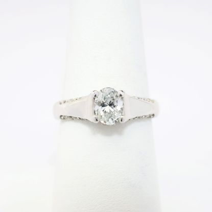 Picture of 18k White Gold & Oval Brilliant Cut Diamond Ring with Side Mounted Diamond Accents