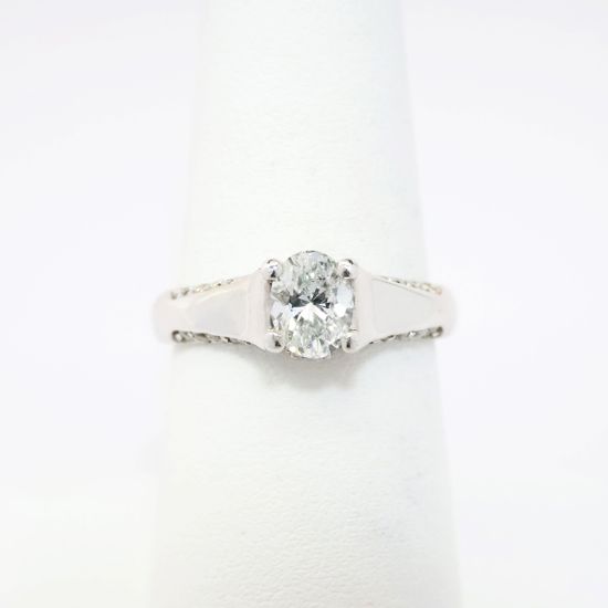Picture of 18k White Gold & Oval Brilliant Cut Diamond Ring with Side Mounted Diamond Accents