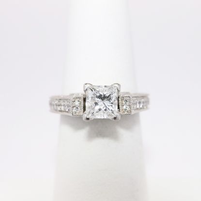 Picture of 14k White Gold & Square Cut Diamond Engagement with Side Mounted Diamond Accents