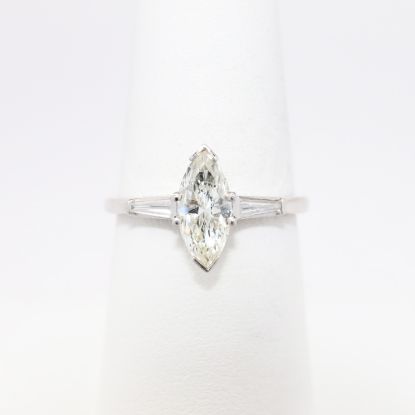 Picture of 14k White Gold & Marquise Cut Diamond Solitaire Ring with Baguette Cut Accents