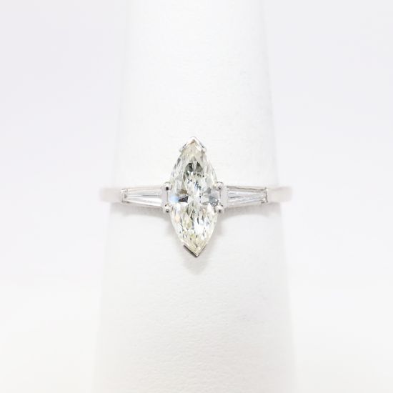 Picture of 14k White Gold & Marquise Cut Diamond Solitaire Ring with Baguette Cut Accents