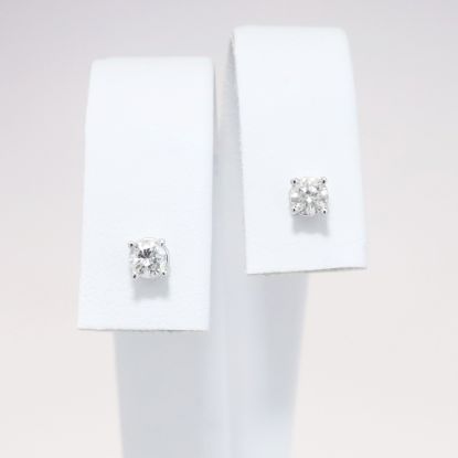 Picture of 14k White Gold & Round Brilliant Cut Diamond Solitaire Stud Earrings