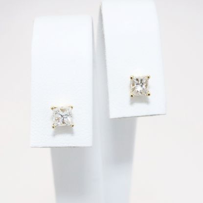 Picture of 14k Yellow Gold & Square Cut Diamond Solitaire Earrings