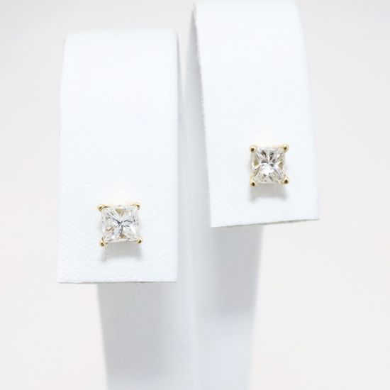 Picture of 14k Yellow Gold & Square Cut Diamond Solitaire Earrings