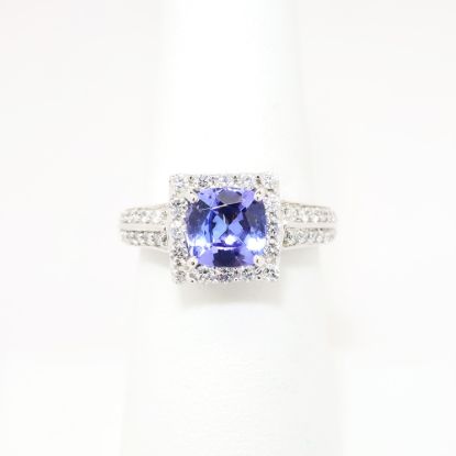 Picture of 14k White Gold & Cushion Cut Tanzanite Ring with Diamond Halo