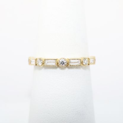 Picture of Nemati 14k Yellow Gold Ring with Alternating Round & Baguette Diamonds & Milgrain Detailing