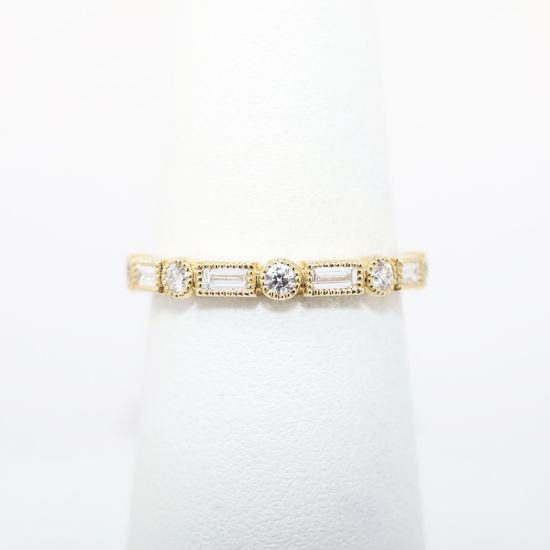 Picture of Nemati 14k Yellow Gold Ring with Alternating Round & Baguette Diamonds & Milgrain Detailing