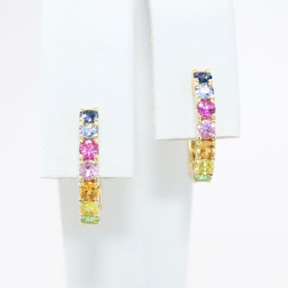 Picture of 14k Yellow Gold & Multicolored Sapphire Hoop Earrings