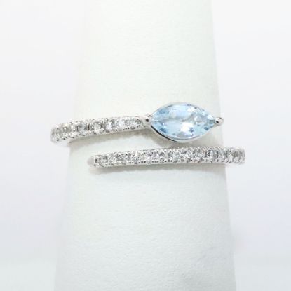 Picture of 14k White Gold & Diamond Bypass Ring with Marquise Cut Aquamarine Accent