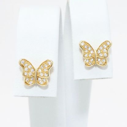 Picture of 14k Yellow Gold Butterfly Stud Earrings with Diamond Accents
