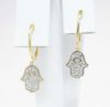 Picture of 14k Yellow Gold Hoop Earrings with Pavé Set Diamond Hamsa Charms