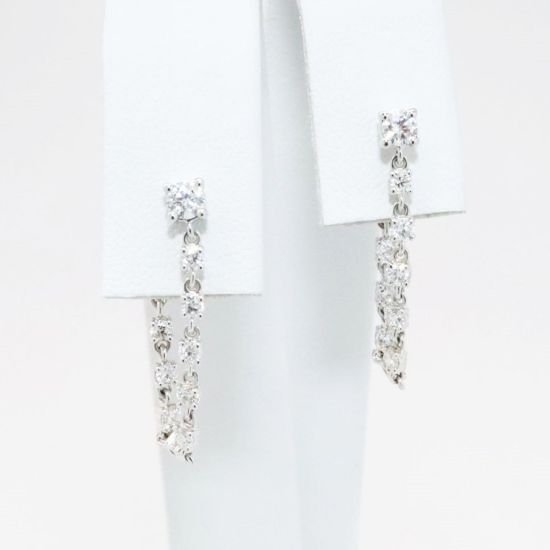 Picture of 14k White Gold & Diamond Chain Front to Back Earrings