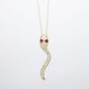Picture of 14k Yellow Gold & Pavé Set Diamond Snake Pendant Necklace with Ruby Eyes