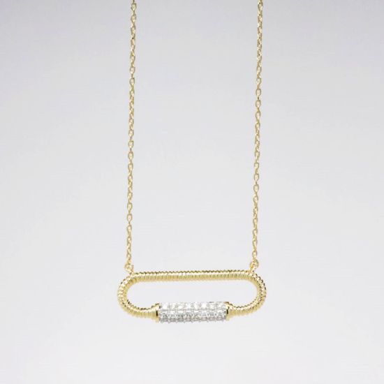 Picture of 14k Yellow Gold Necklace with Gold & Diamond Paperclip Style Pendant
