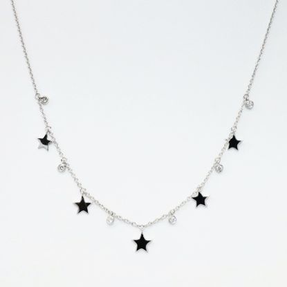 Picture of 14k White Gold Necklace with Dangling Star & Diamond Stations