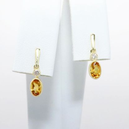 Picture of 14k Yellow Gold & Oval Cut Citrine Drop Earrings with Diamond Accents