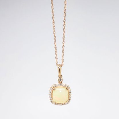 Picture of 14k Rose Gold Necklace and Opal Cabochon Pendant with Diamond Halo