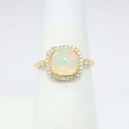 Picture of 14k Yellow Gold & Opal Cabochon Ring with Diamond Halo