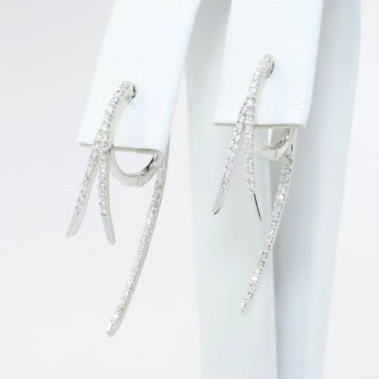 Picture of 14k White Gold & Diamond Triple Dangle Huggie Earrings