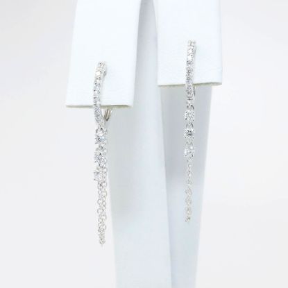 Picture of 14k White Gold & Diamond Huggie Earrings with Chain Dangles