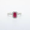 Picture of 14k White Gold & Emerald Cut Ruby Ring with Diamond Halo