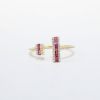Picture of 14k Yellow Gold Split Shank Ring with Baguette Cut Ruby & Diamond Ends