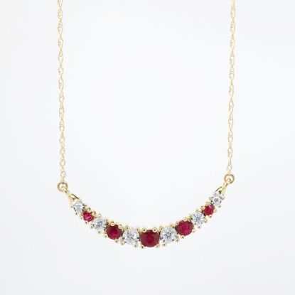 Picture of 14k Yellow Gold Necklace with Graduated, Alternating Ruby & Diamond Arc Pendant