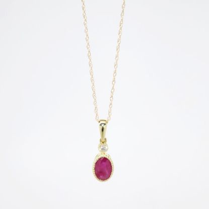 Picture of 14k Yellow Gold Necklace with Oval Cut Ruby Pendant with Diamond Accent