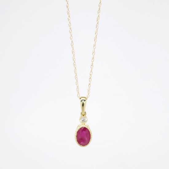 Picture of 14k Yellow Gold Necklace with Oval Cut Ruby Pendant with Diamond Accent