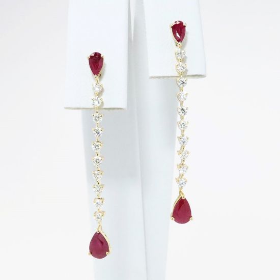 Picture of 14k Yellow Gold & Pear Cut Ruby Drop Earrings with Diamond Accents