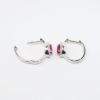 Picture of 14k White Gold & Oval Cut Ruby Huggie Earrings with Diamond Halos