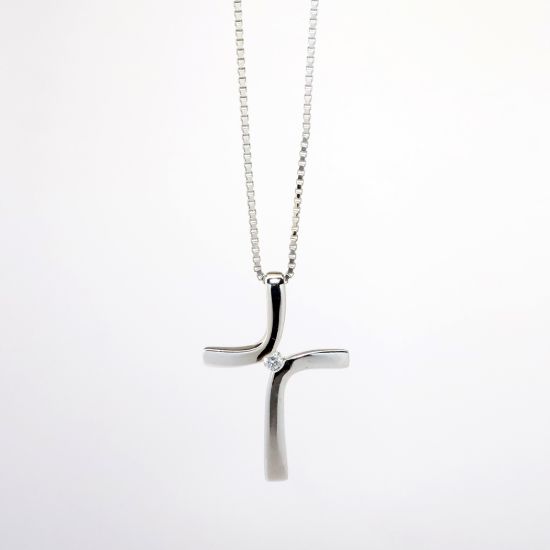 Picture of 14k White Gold Necklace with Diamond Solitaire Cross Pendant