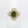 Picture of 14k Yellow Gold & Green Tourmaline Ring with Quatrefoil Shaped Diamond Halo