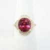 Picture of 14k Yellow Gold & Dark Pink Tourmaline Ring with Pavé Set, Quatrefoil Shaped Diamond Halo
