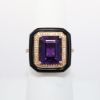 Picture of 18k Rose Gold & Emerald Cut Amethyst Ring with Geometric Black Agate & Diamond Halo