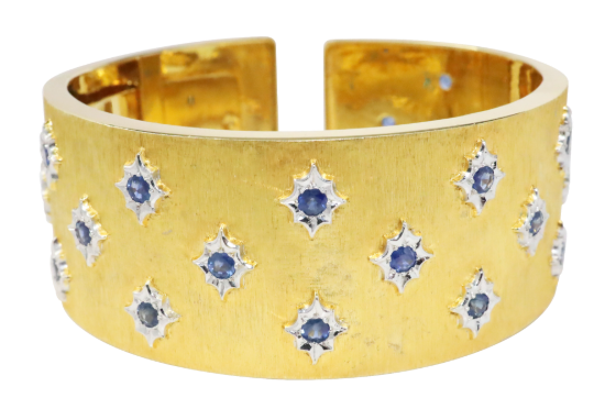 Picture of Vintage 14k Yellow Gold with White Gold and Sapphire Cuff Bracelet