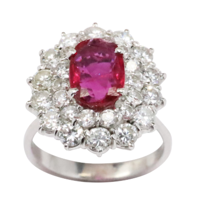 Picture of 1.34ct Oval Ruby Ring with 2.0ct Diamonds, 18k White Gold
